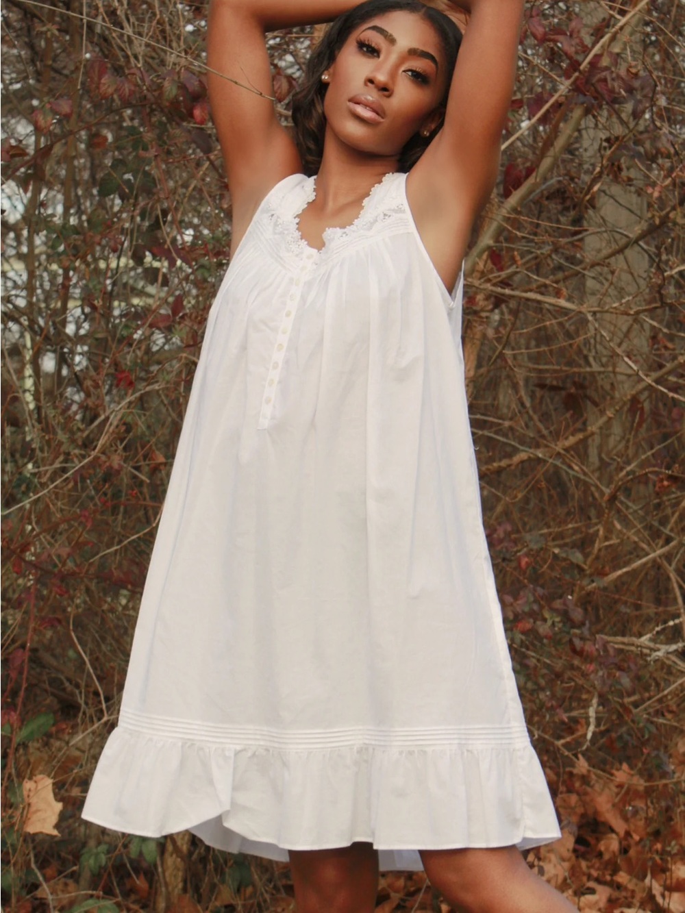 NWT Eileen West Short Cotton Nightgown Lace Trim Size Medium